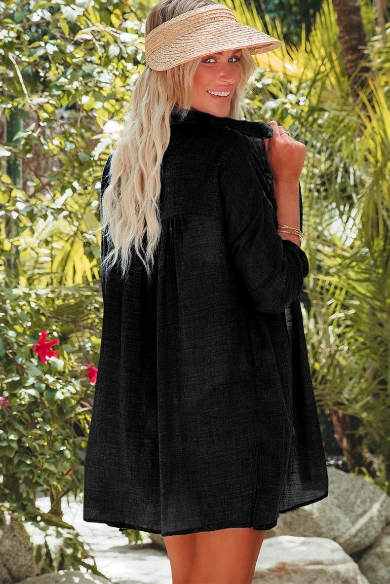 Summer New Arrival Mid Length Long Length Bikini Cover - up Chiffon Shirt for Women Fashion Beach Vacation Style Loose Sun Protective Blouse - Kaiju Mafia