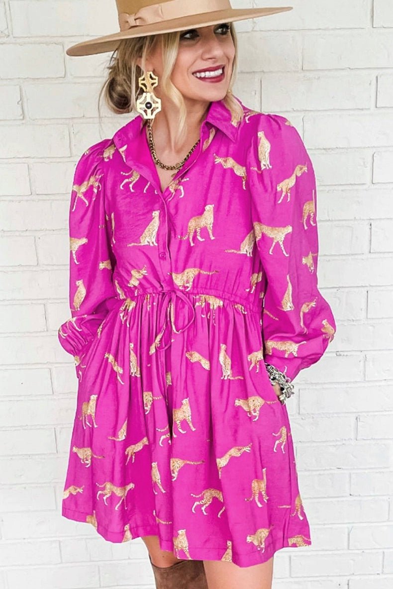 Fashion Leopard Print Long Sleeves Dress Women 2024 Spring New Arrival Casual Versatile Personality Knee - Length Skirt Short Skirt Women - Kaiju Mafia