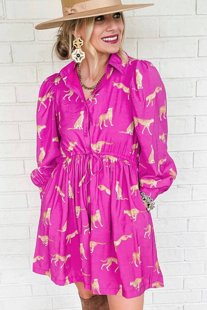 Fashion Leopard Print Long Sleeves Dress Women 2024 Spring New Arrival Casual Versatile Personality Knee - Length Skirt Short Skirt Women - Kaiju Mafia