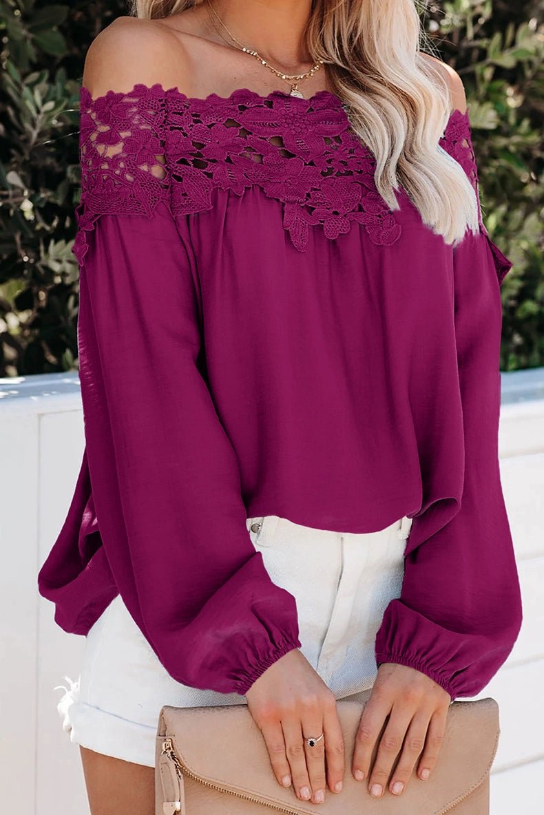 off - Shoulder off - Shoulder Collar Long Sleeves Fashion Loose Lace Shirt - Kaiju Mafia