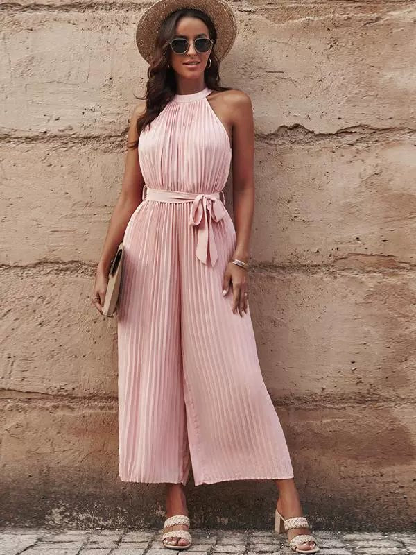 2024 Summer New Arrival Pure Color Halter Jumpsuit Women&