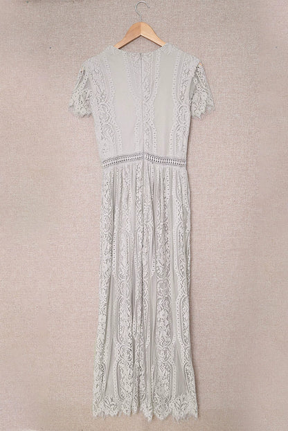 V Neck Fashion White Fairy Lace Dress Short Sleeve - Kaiju Mafia