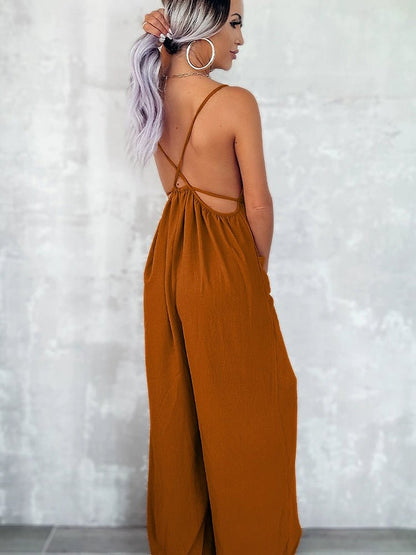 Fashion Loose Backless Suspender Jumpsuit Women 2024 Summer New Arrival Personalized Sexy Cold - Shoulder Sleeveless Jumpsuit Trousers - Kaiju Mafia
