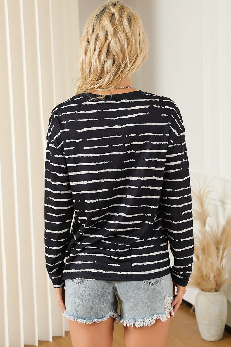 Stripes Thin Tops round Neck Pullover Long Sleeves T-shirt - Kaiju Mafia