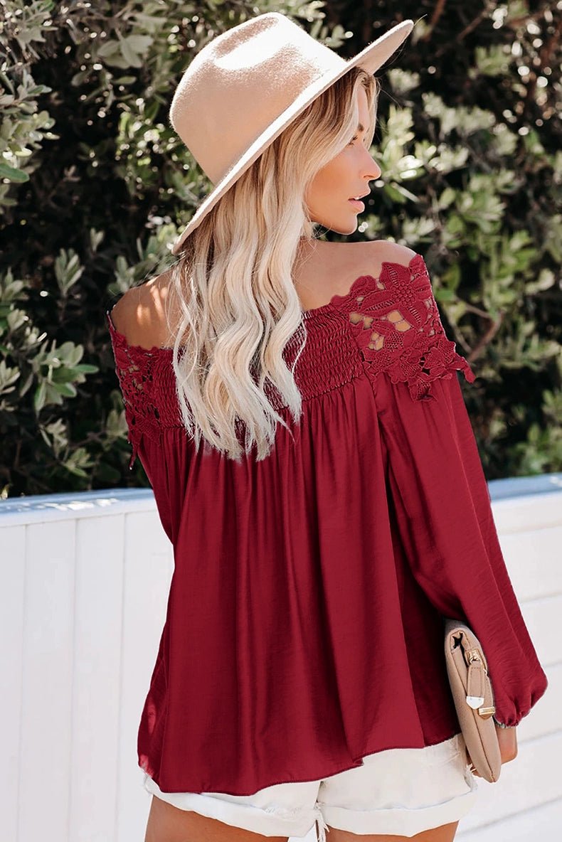 off - Shoulder off - Shoulder Collar Long Sleeves Fashion Loose Lace Shirt - Kaiju Mafia