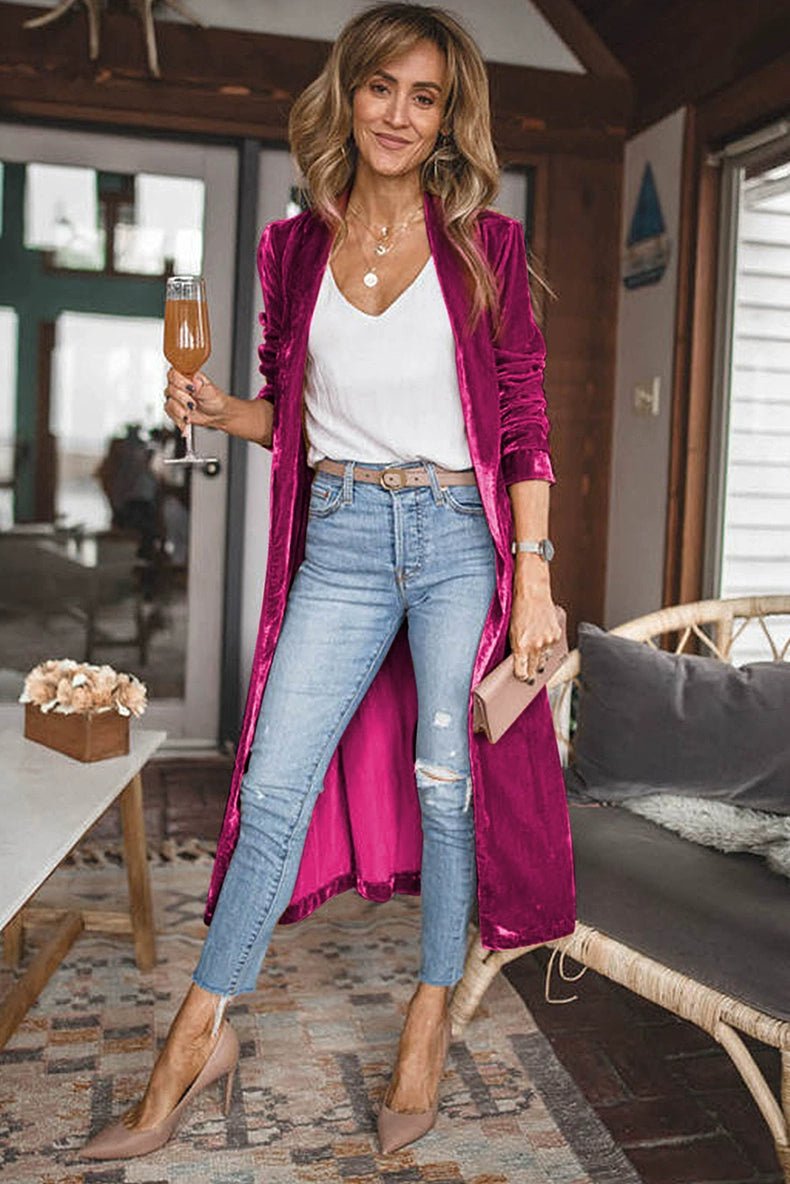 Autumn and Winter Yellow Velvet Front Pocket Mid Length Long Length Cardigan Cape Fashion New Arrival Women&