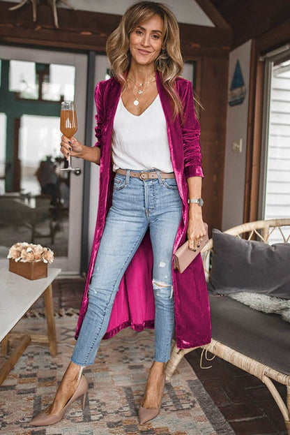 Autumn and Winter Yellow Velvet Front Pocket Mid Length Long Length Cardigan Cape Fashion New Arrival Women&