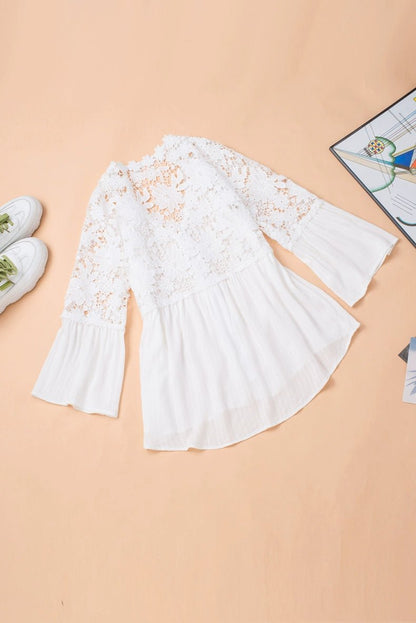 Fashion V Neck Chiffon Shirt Loose Long Sleeves Pullover Lace - Kaiju Mafia