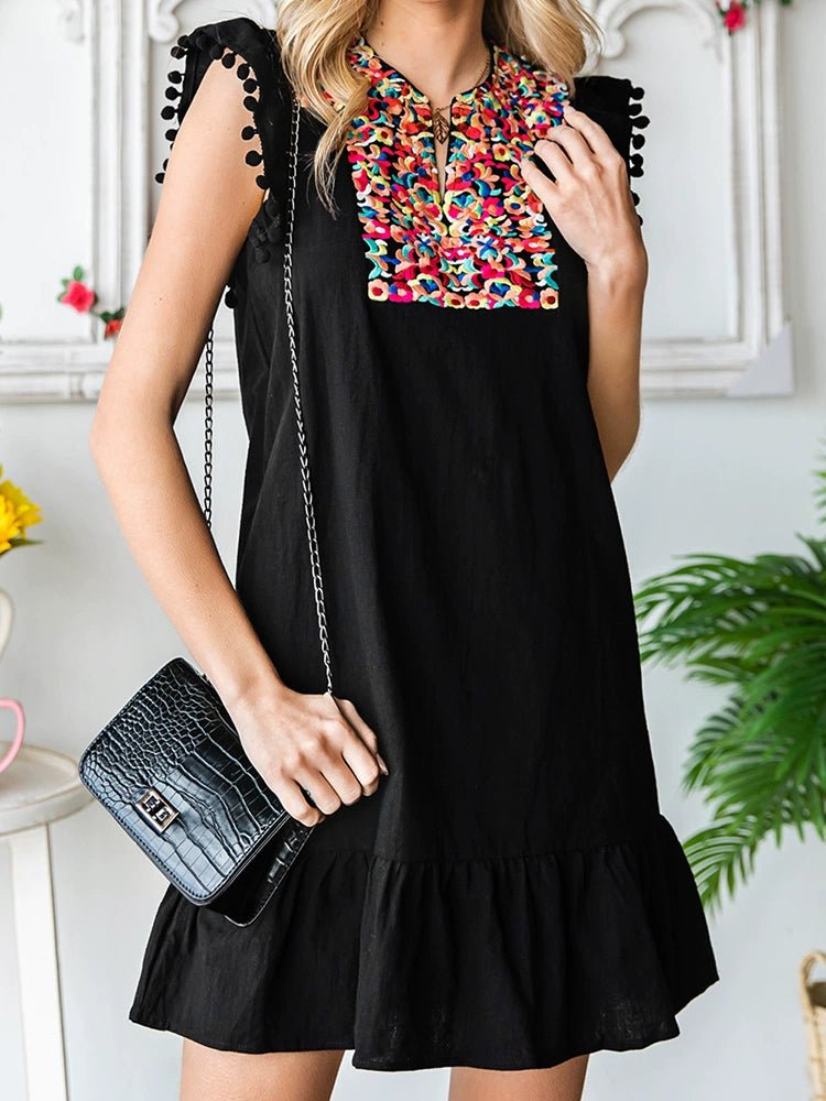 Summer Short Sleeve Fashion Bohemia Knee - Length Skirt Embroider - Kaiju Mafia
