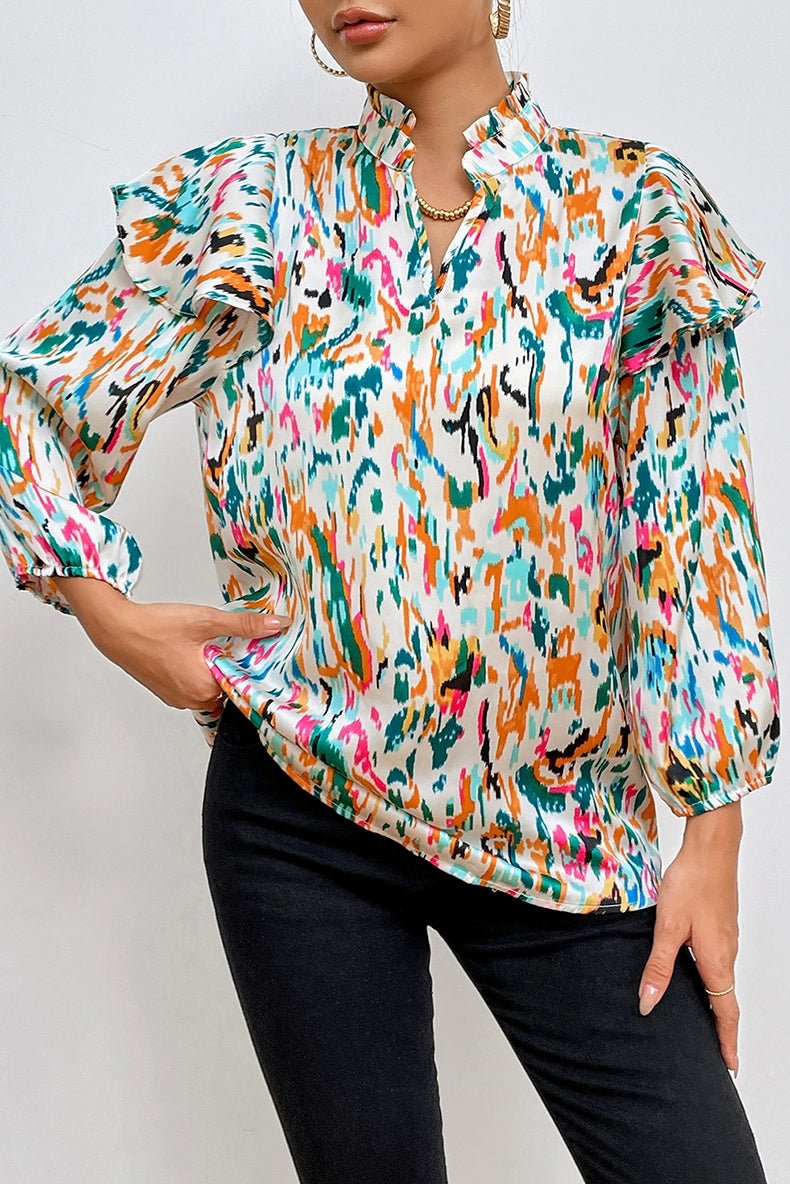 Fashion Long Sleeves Chiffon Shirt Tops Women 2024 Summer New Arrival Abstract Printing Thin and All - Matching Slim Looking Pullover Women - Kaiju Mafia