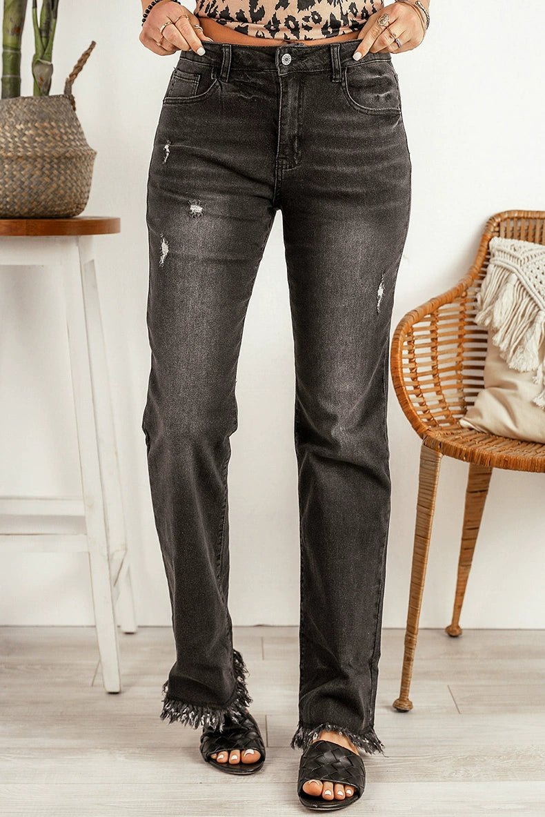 2024 Pure Color Washed Denim Women Fashion Idle Style Loose Cool Casual High Waist Straight - Leg Pants Women - Kaiju Mafia