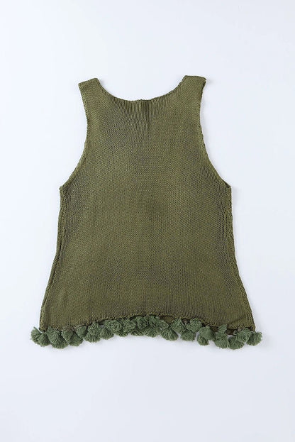 2024 Summer New Outdoor Cut Out Woolen Vest Female European and American Leisure Fashion Tassel round Neck Sleeveless Tops Female - Kaiju Mafia