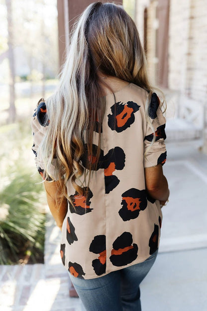 Leopard Print Fashion V Neck Pullover Print Short Sleeve T-shirt - Kaiju Mafia