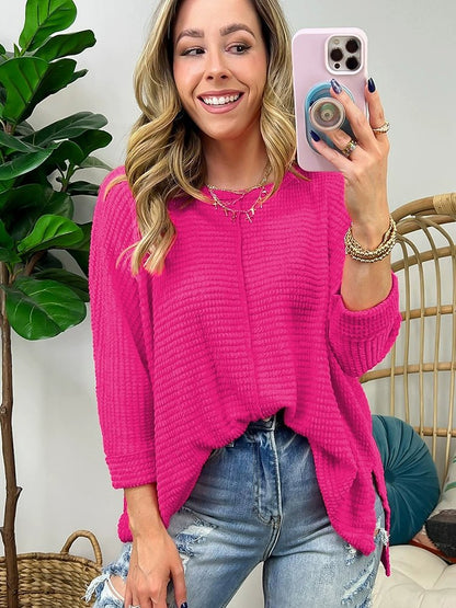2024 Spring New Arrival Solid Color Pullover Long Sleeve T-shirt Female Fashion Loose Casual Texture Knitting round Neck Tops Female - Kaiju Mafia