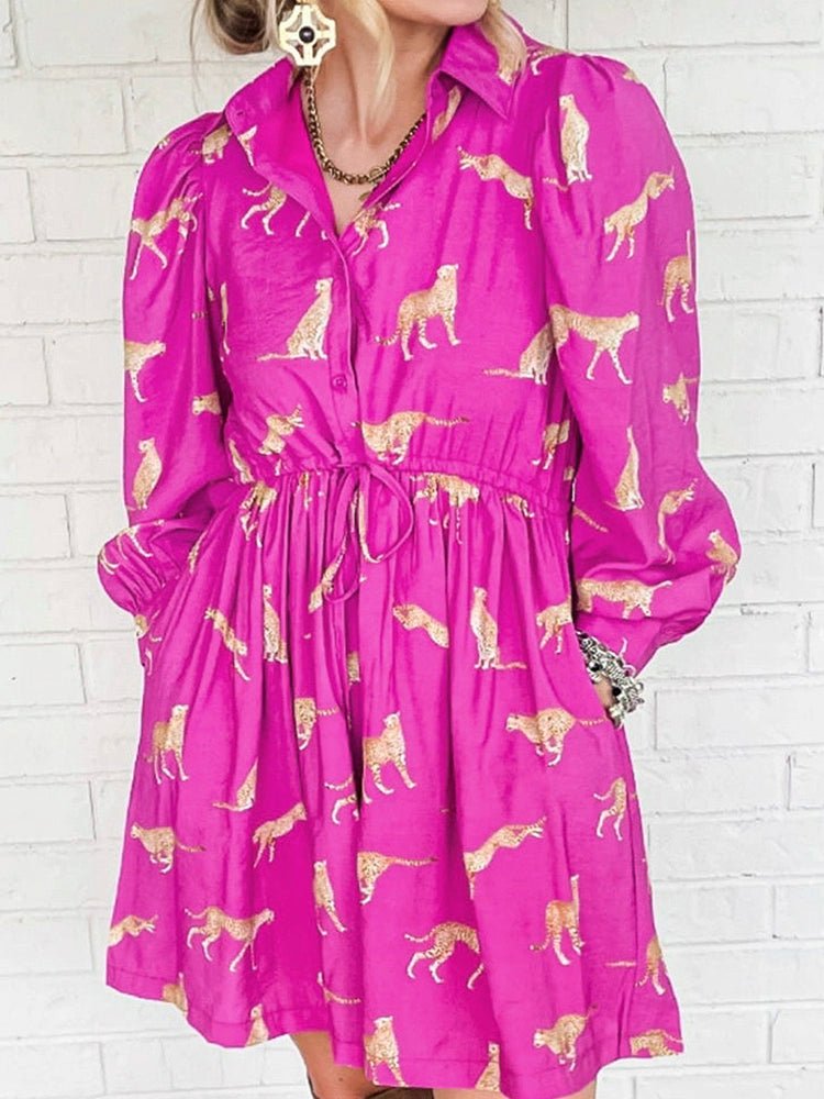 Fashion Leopard Print Long Sleeves Dress Women 2024 Spring New Arrival Casual Versatile Personality Knee - Length Skirt Short Skirt Women - Kaiju Mafia