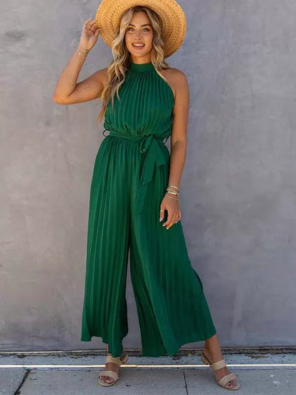 2024 Summer New Arrival Pure Color Halter Jumpsuit Women&
