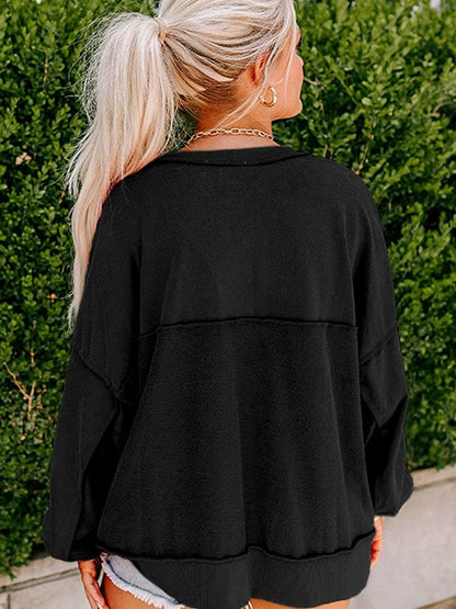 2024 European Style V Neck Button Sweatshirt for Women - Kaiju Mafia