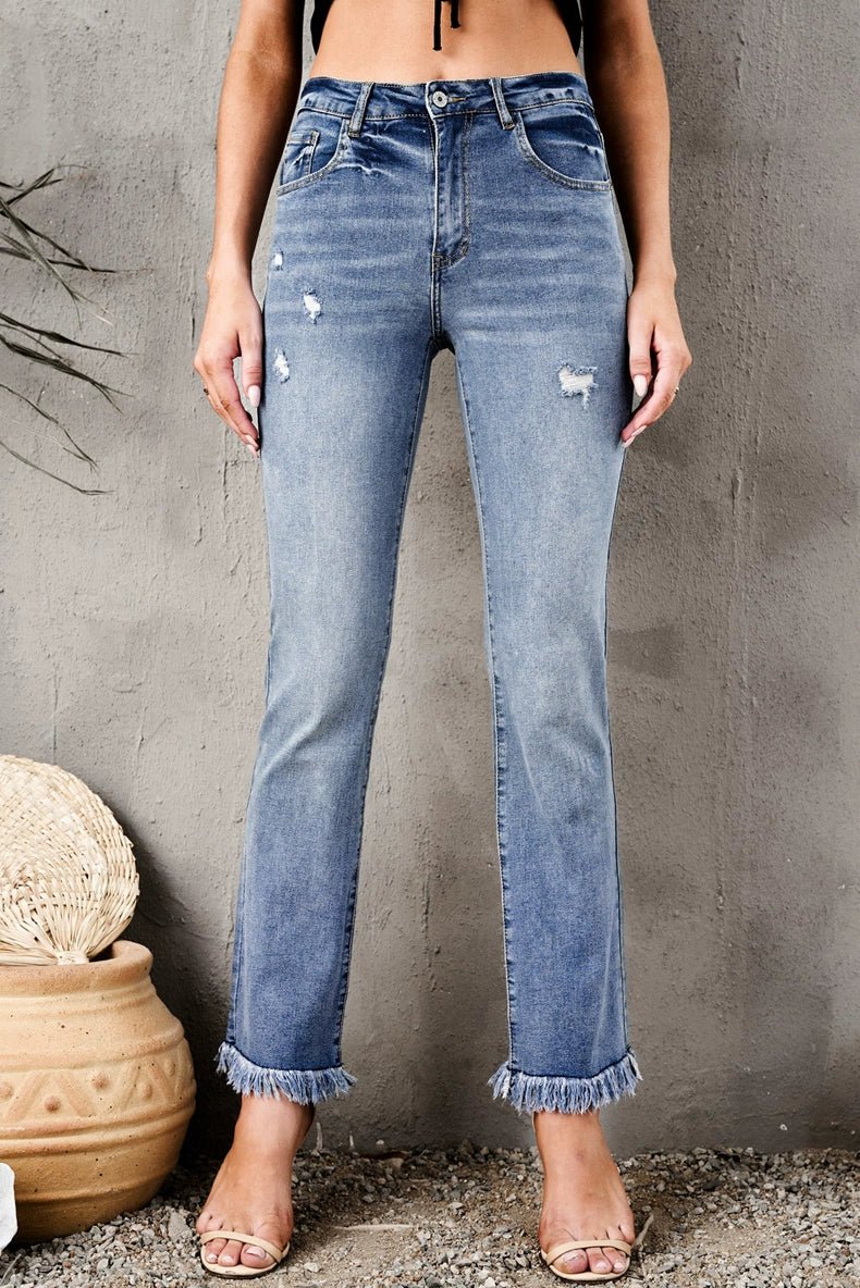 2024 Pure Color Washed Denim Women Fashion Idle Style Loose Cool Casual High Waist Straight - Leg Pants Women - Kaiju Mafia