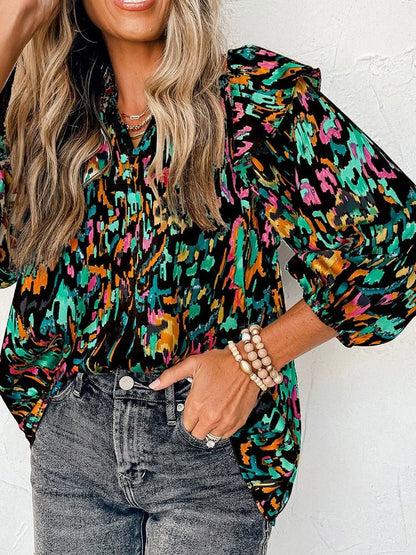 2024 Summer Abstract Print Chiffon Shirt for Women - Slim Fit Statement Top - Kaiju Mafia