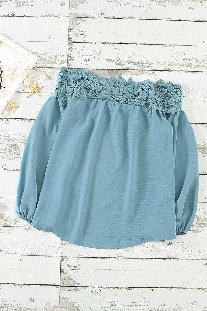 off - Shoulder off - Shoulder Collar Long Sleeves Fashion Loose Lace Shirt - Kaiju Mafia