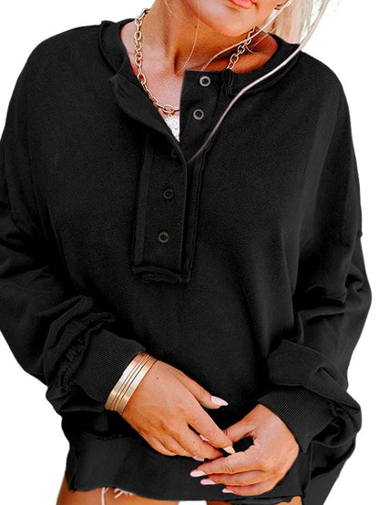 2024 European Style V Neck Button Sweatshirt for Women - Kaiju Mafia