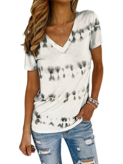 Tie - Dye Summer Silm V Neck Tops Print Short Sleeve T-shirt - Kaiju Mafia