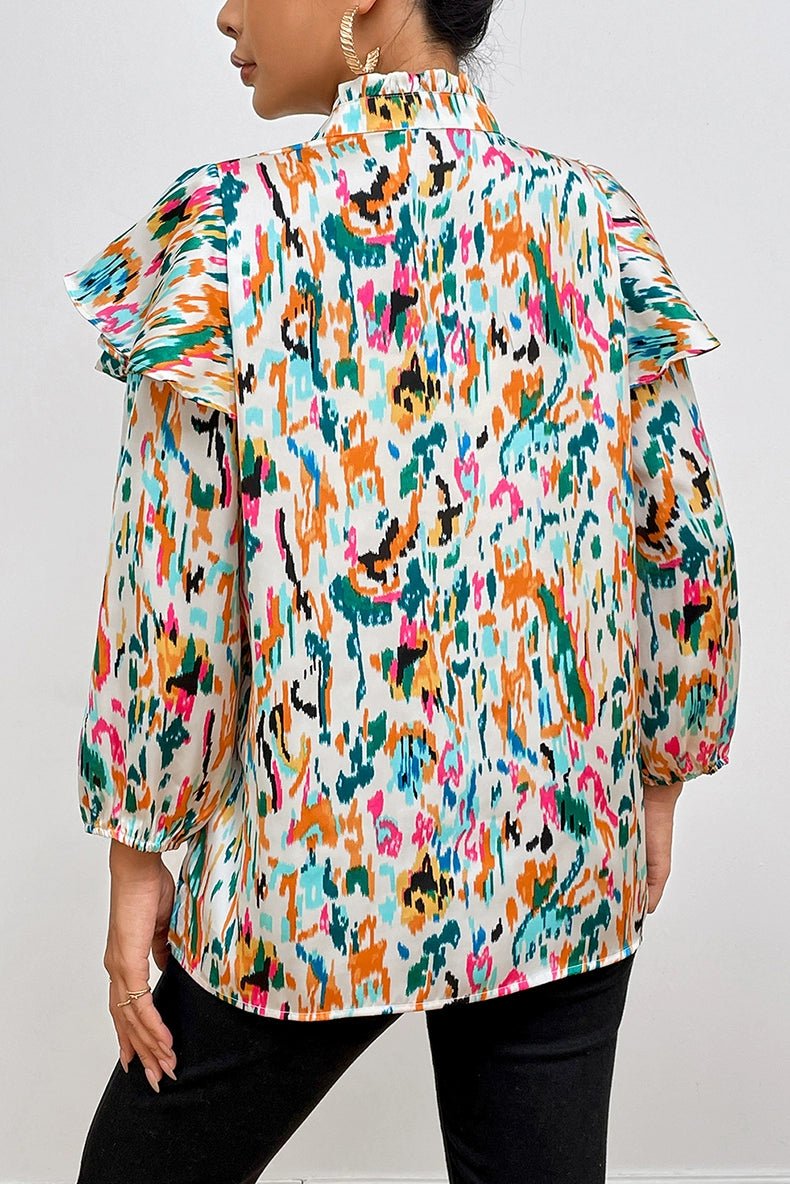 Fashion Long Sleeves Chiffon Shirt Tops Women 2024 Summer New Arrival Abstract Printing Thin and All - Matching Slim Looking Pullover Women - Kaiju Mafia