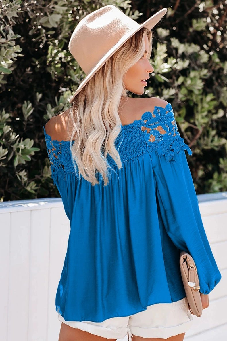 off - Shoulder off - Shoulder Collar Long Sleeves Fashion Loose Lace Shirt - Kaiju Mafia