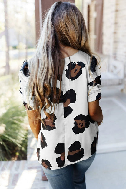 Leopard Print Fashion V Neck Pullover Print Short Sleeve T-shirt - Kaiju Mafia