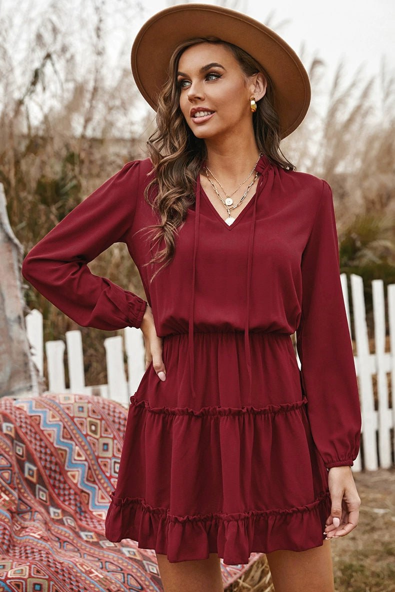 2024 Autumn Solid Color Thin Jumpsuit Skirt Fashion Slim Looking Temperament Commute Pullover Loose Knee - Length Dress Women - Kaiju Mafia