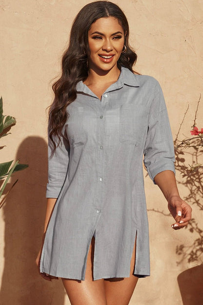 Summer New Arrival Mid Length Long Length Bikini Cover - up Chiffon Shirt for Women Fashion Beach Vacation Style Loose Sun Protective Blouse - Kaiju Mafia