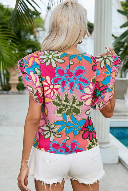 Fashion Thin Stylish Print Short Sleeve Chiffon Pullovers - Kaiju Mafia