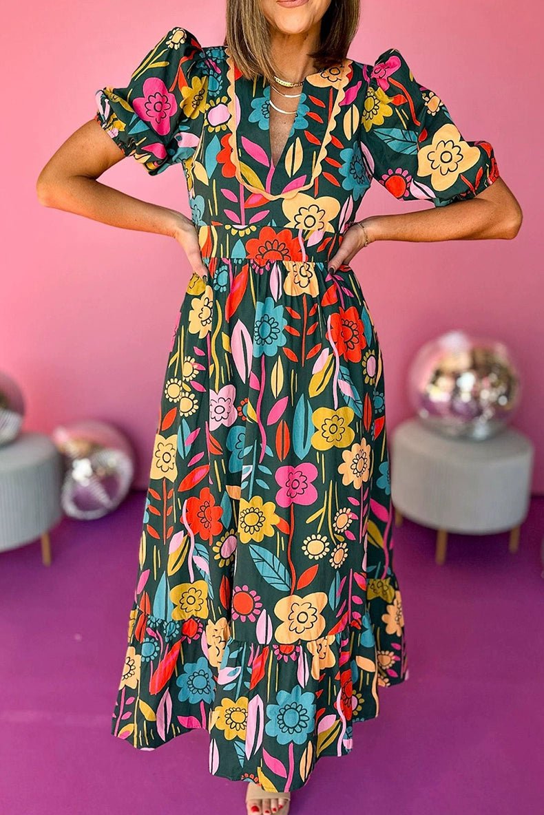 Fashion Short Sleeve Dress Summer Slimming Florals Print - Kaiju Mafia