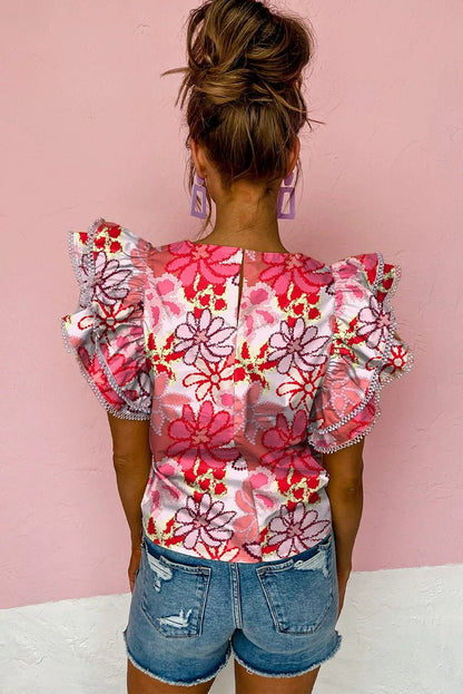 Fashion Thin Stylish Print Short Sleeve Chiffon Pullovers - Kaiju Mafia