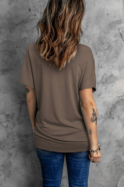2024 Summer New Arrival Shoulder Solid Color round Neck Short Sleeves T-shirt Female European and American Leisure Minimalist Easiest for Match Three Quarter Sleeve Tops - Kaiju Mafia