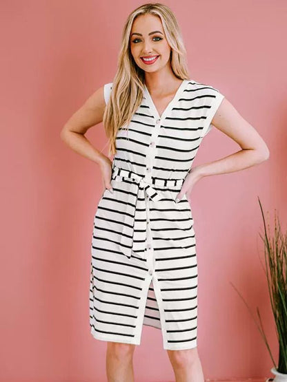 Summer Stripes Thin Sleeveless Dress Women&