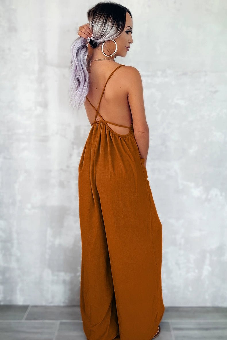 Fashion Loose Backless Suspender Jumpsuit Women 2024 Summer New Arrival Personalized Sexy Cold - Shoulder Sleeveless Jumpsuit Trousers - Kaiju Mafia
