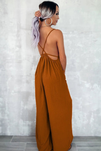 Fashion Loose Backless Suspender Jumpsuit Women 2024 Summer New Arrival Personalized Sexy Cold - Shoulder Sleeveless Jumpsuit Trousers - Kaiju Mafia