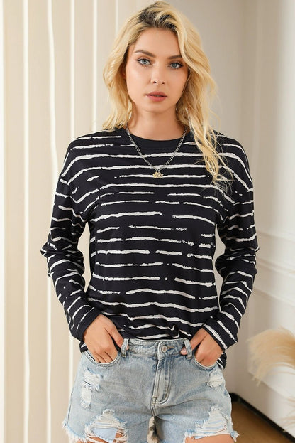 Stripes Thin Tops round Neck Pullover Long Sleeves T-shirt - Kaiju Mafia
