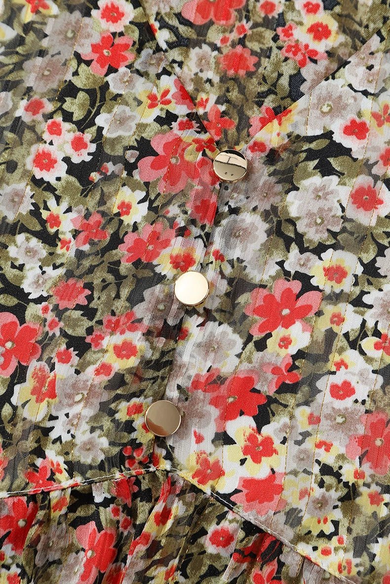 2024 Fall V Neck Floral Print Long Sleeve Pullover Shirt - Slimming Tops Women - Kaiju Mafia