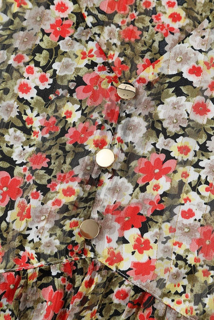 Fashion V Neck Florals Print Long Sleeve Pullover Shirt Women 2024 Fall New Arrival Silm Slimming Thin Tops Women - Kaiju Mafia