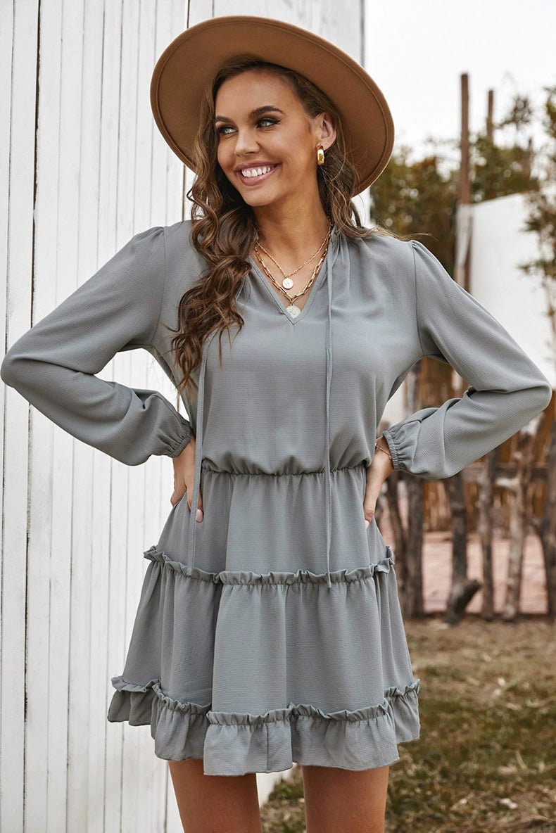 2024 Autumn Solid Color Thin Jumpsuit Skirt Fashion Slim Looking Temperament Commute Pullover Loose Knee - Length Dress Women - Kaiju Mafia