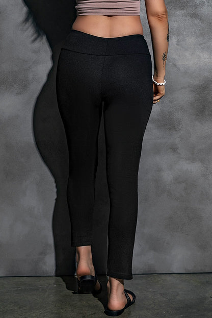 Fashion Wind Black Rib Knitting High Waist Slit Leggings Women 2024 Fall New Arrival Skinny Tappered Pants Women - Kaiju Mafia