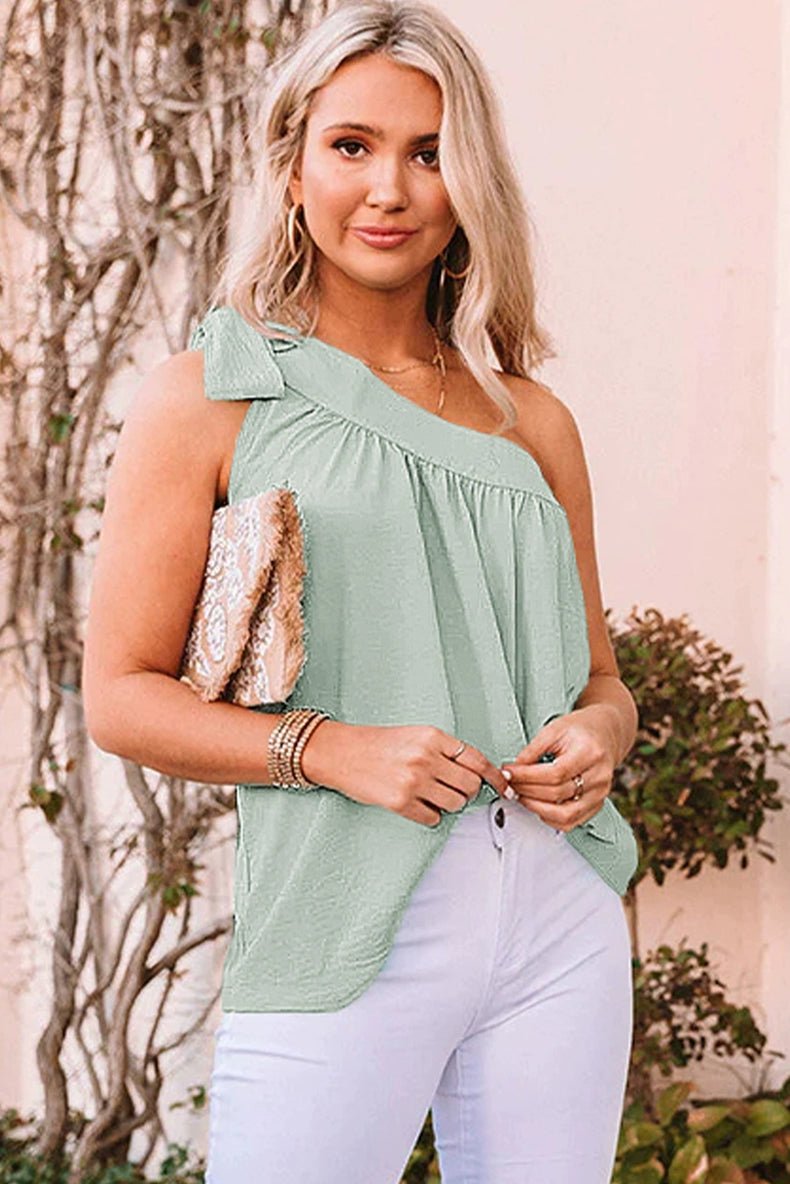 New Arrival One - Shoulder Fashion Ruched Sleeveless Pullover Vest - Kaiju Mafia