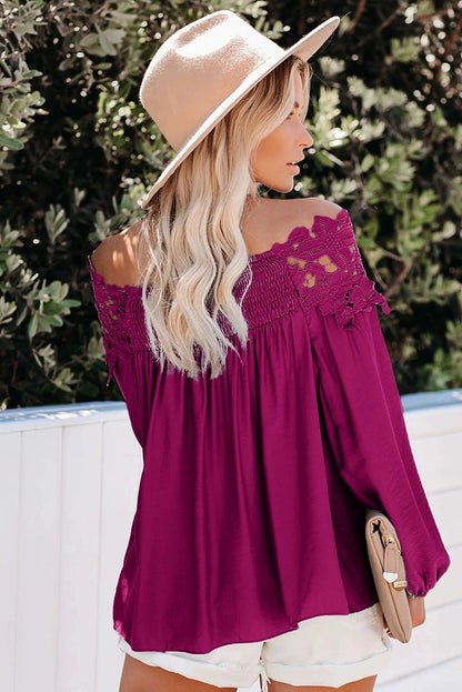 off - Shoulder off - Shoulder Collar Long Sleeves Fashion Loose Lace Shirt - Kaiju Mafia