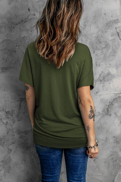 2024 Summer New Arrival Shoulder Solid Color round Neck Short Sleeves T-shirt Female European and American Leisure Minimalist Easiest for Match Three Quarter Sleeve Tops - Kaiju Mafia