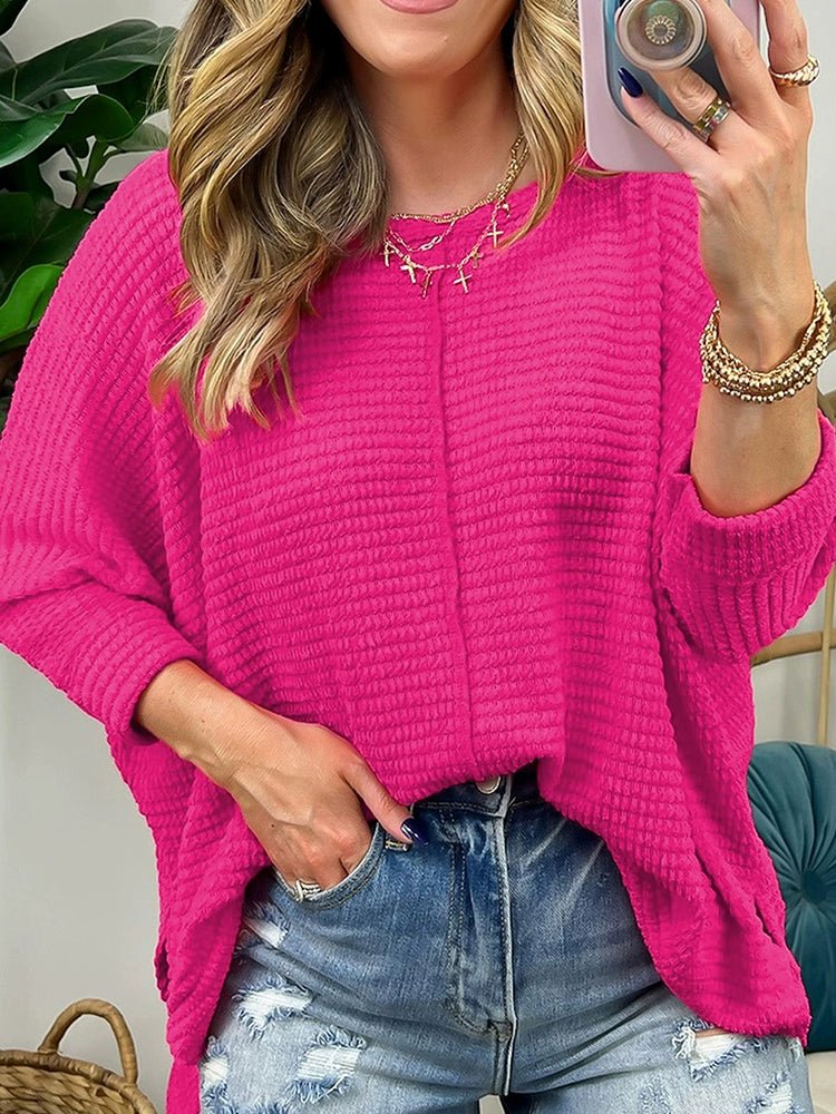 2024 Spring New Arrival Solid Color Pullover Long Sleeve T-shirt Female Fashion Loose Casual Texture Knitting round Neck Tops Female - Kaiju Mafia