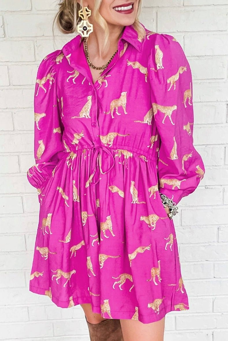 Fashion Leopard Print Long Sleeves Dress Women 2024 Spring New Arrival Casual Versatile Personality Knee - Length Skirt Short Skirt Women - Kaiju Mafia