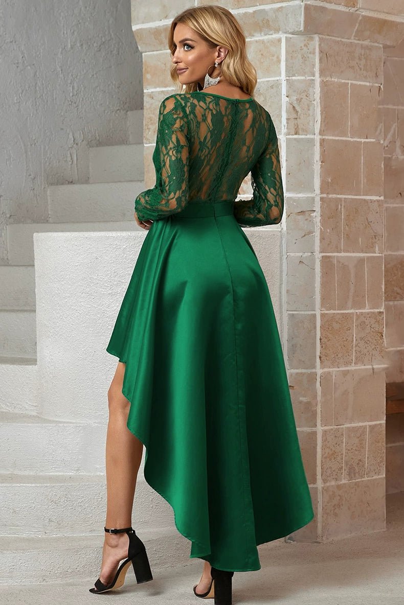 Dilamon Fall and Winter New round Neck Long Sleeves Lace Lace Dovetail Satin Prom Party Dress Dress Long Dress - Kaiju Mafia
