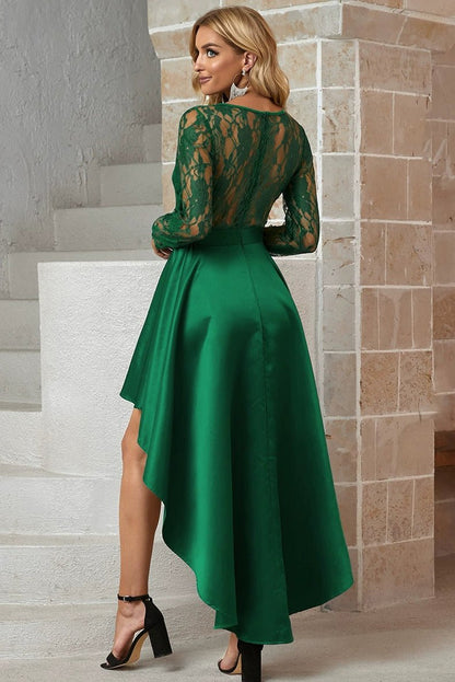 Dilamon Fall and Winter New round Neck Long Sleeves Lace Lace Dovetail Satin Prom Party Dress Dress Long Dress - Kaiju Mafia